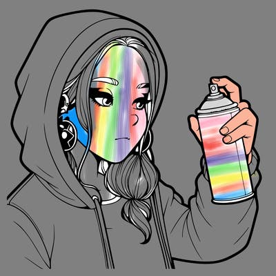 a realistic girl, spray painting