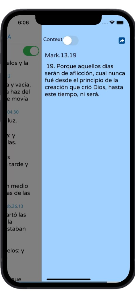 Biblia de Estudio: Referencia - Application Biblia de Estudio Referencia affichant une fenêtre de contexte de verset biblique en espagnol