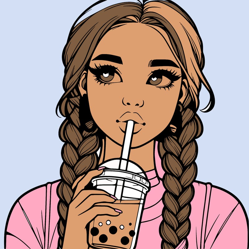 realistic girl with braided hair drinking boba