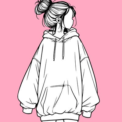 realistic girl with a oversized sweatshirt on and a bun
