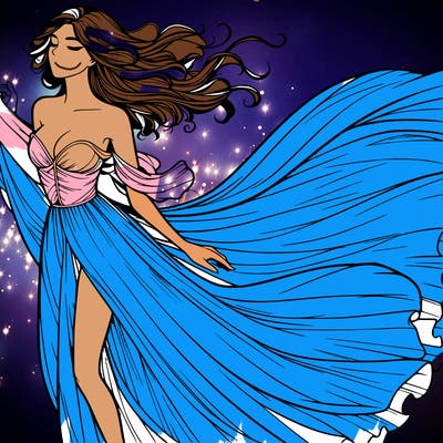 realistic woman in dress flowing the the wind