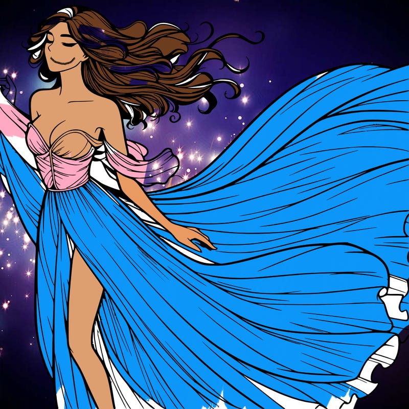 realistic woman in dress flowing the the wind