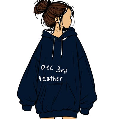 realistic girl with a oversized sweatshirt on and a bun