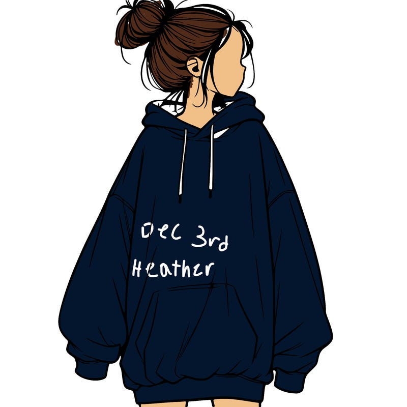 realistic girl with a oversized sweatshirt on and a bun