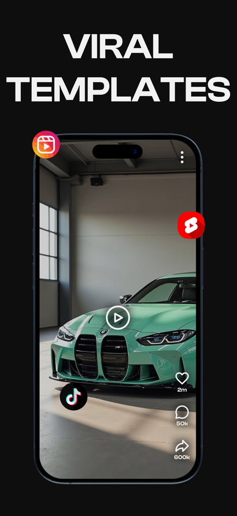 Car Editor - Customize Car - Video di un'auto BMW verde su uno smartphone con modelli di editing virali per i social media