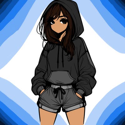 realistic girl in shorts and hoodie