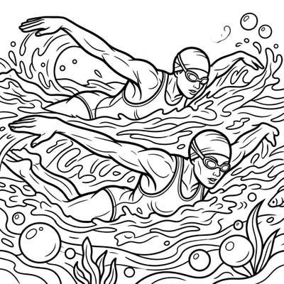 Get ready to splash into creativity with this exciting coloring page featuring two dynamic butterfly swimmers. Designed for kids aged 4-8, it offers balanced lines and engaging water details for hours of artistic fun.