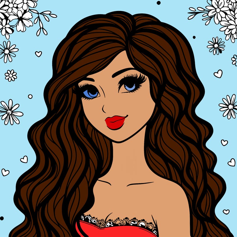 pretty woman with long wavy hair