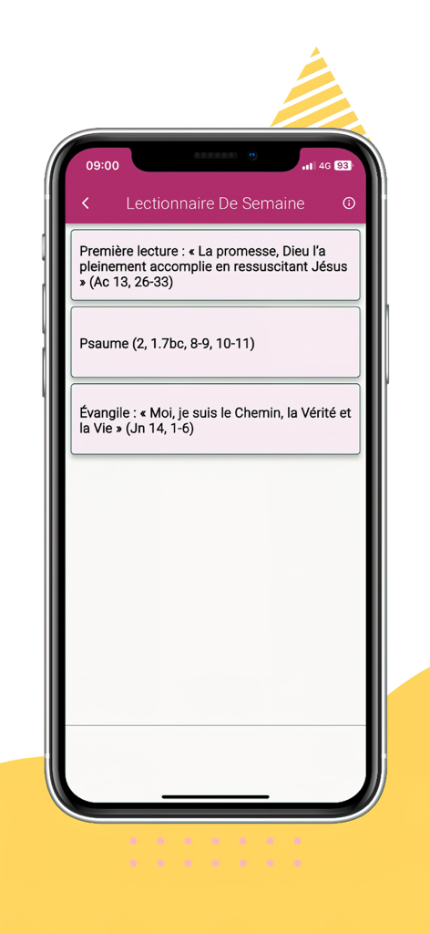 Chants d'Espérance - Weekly lectionary screen in the Chants d Esperance app showing bible readings for the week
