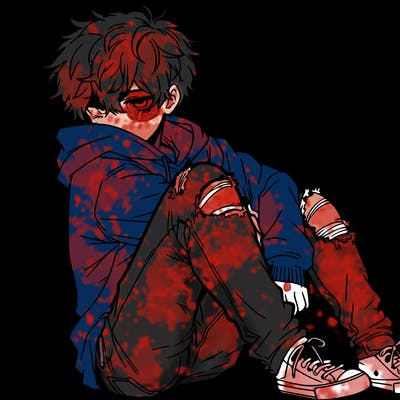 a male hoddie ripped jeans messy hair anime