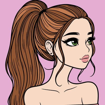 a beautiful and realistic girl with a high pony tail