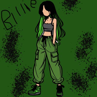 girl in baggy pants crop top and long hair