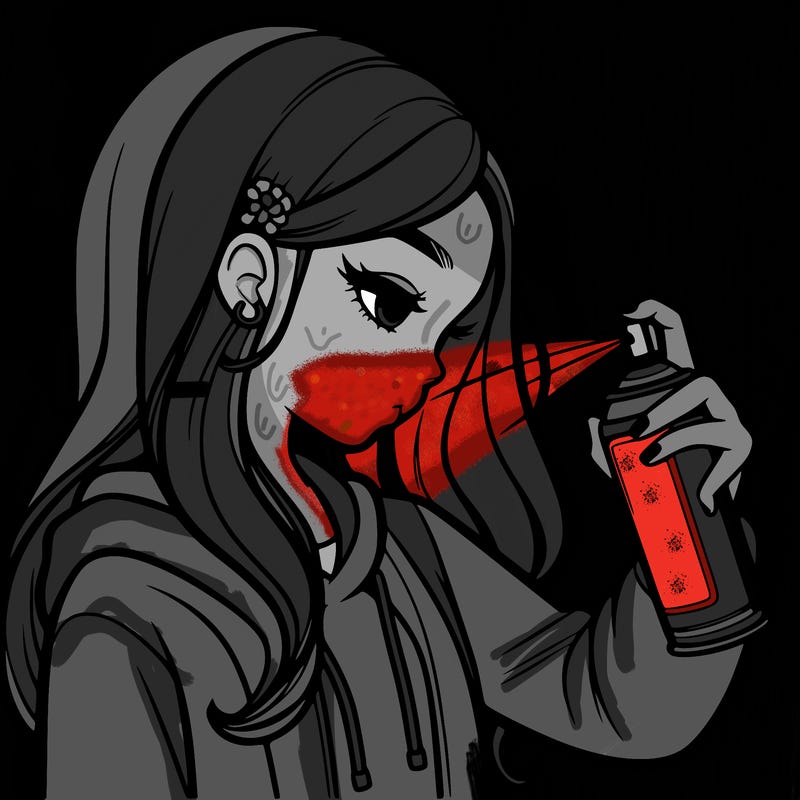 a realistic girl spray painting