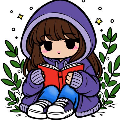 girl in oversized hoodie reading a book