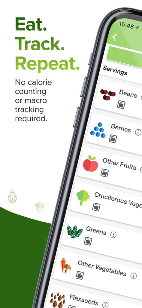 Dr. Greger’s Daily Dozen - Mobile app interface showing a checklist of healthy food categories like beans and berries for daily tracking