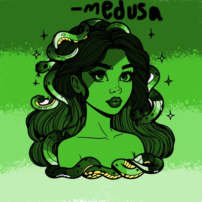 realistic girl with snakes as hair