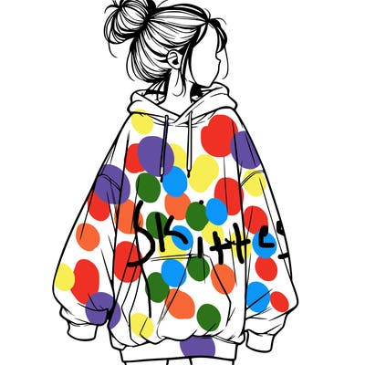 realistic girl with a oversized sweatshirt on and a bun