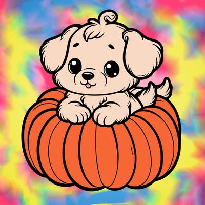 cute little puppy in a pumpkin