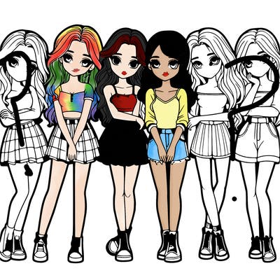 a group of girls realistic