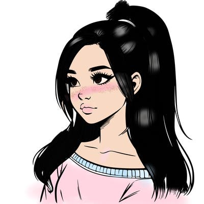 realistic girl with a high ponytail