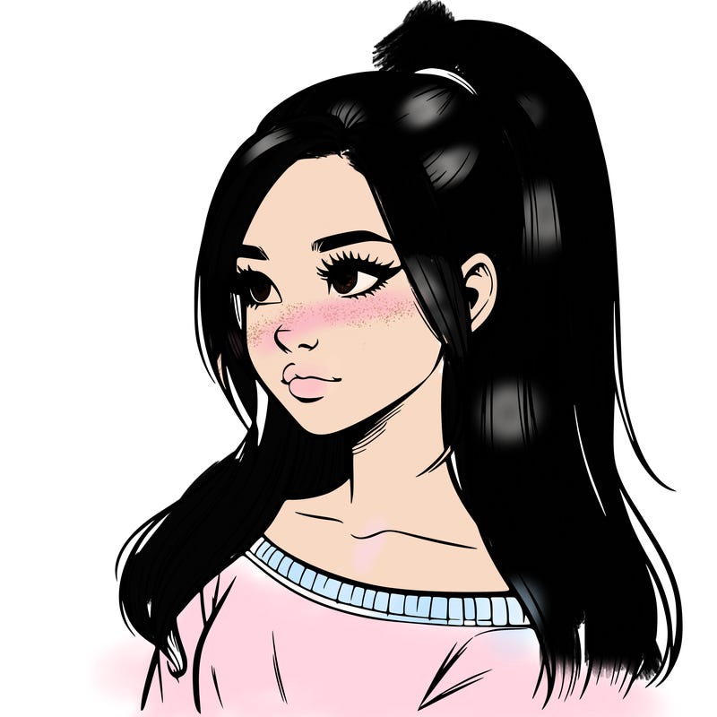 realistic girl with a high ponytail