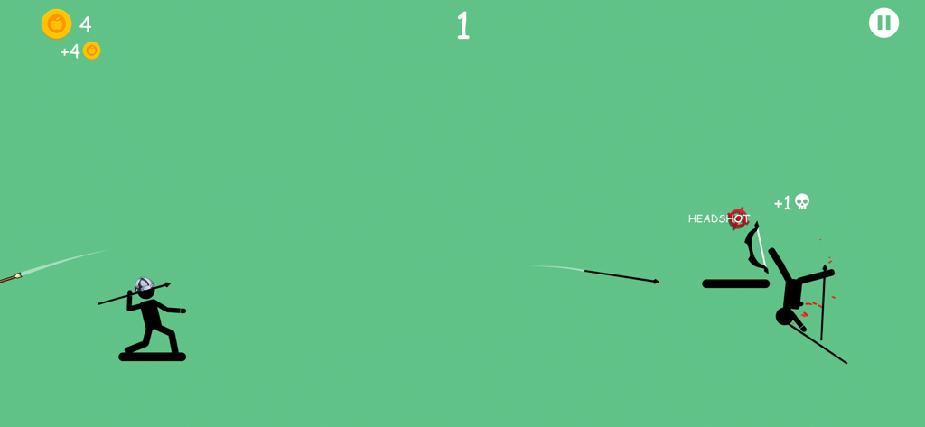 Stickman character throwing a spear and hitting an enemy in the head with ragdoll physics