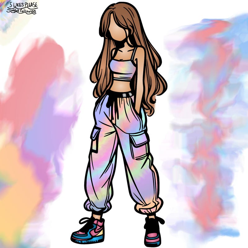 girl in baggy pants crop top and long hair