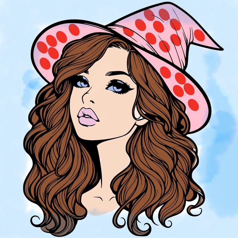 realistic witch girl with wavy hair and lips