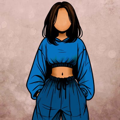 realistic girl faceless with baggy pants and a crop top