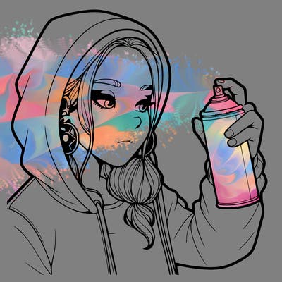 a realistic girl, spray painting