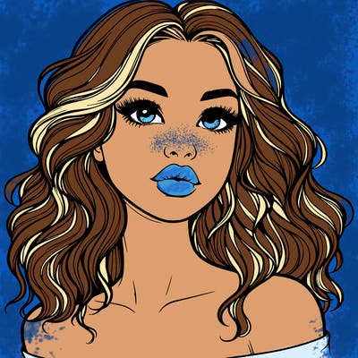realistic girl with wavy hair and lips
