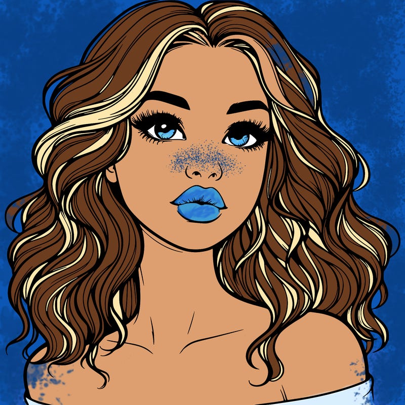 realistic girl with wavy hair and lips