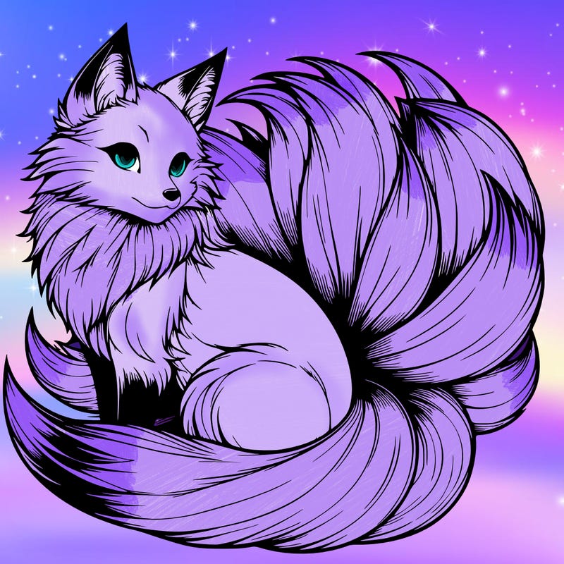 realistic detailed 9 tailed anime fox
