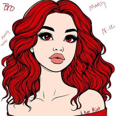 realistic girl with wavy hair and lips