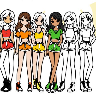 a group of girls wearing crop tops and shorts