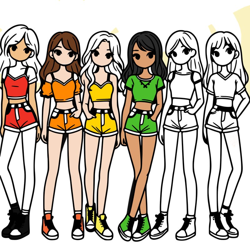 a group of girls wearing crop tops and shorts