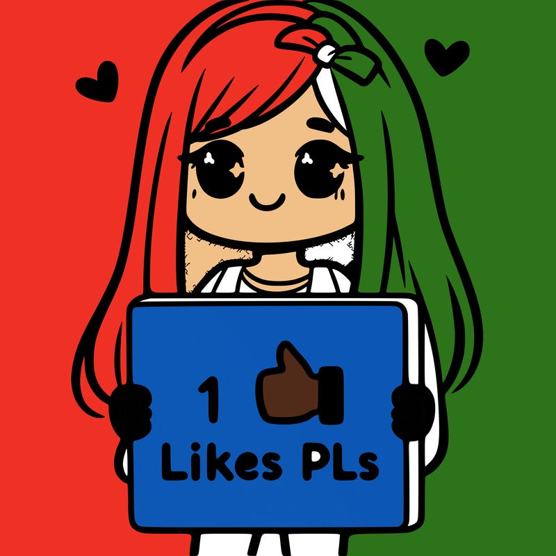 girl holding a sign saying 10 likes pls