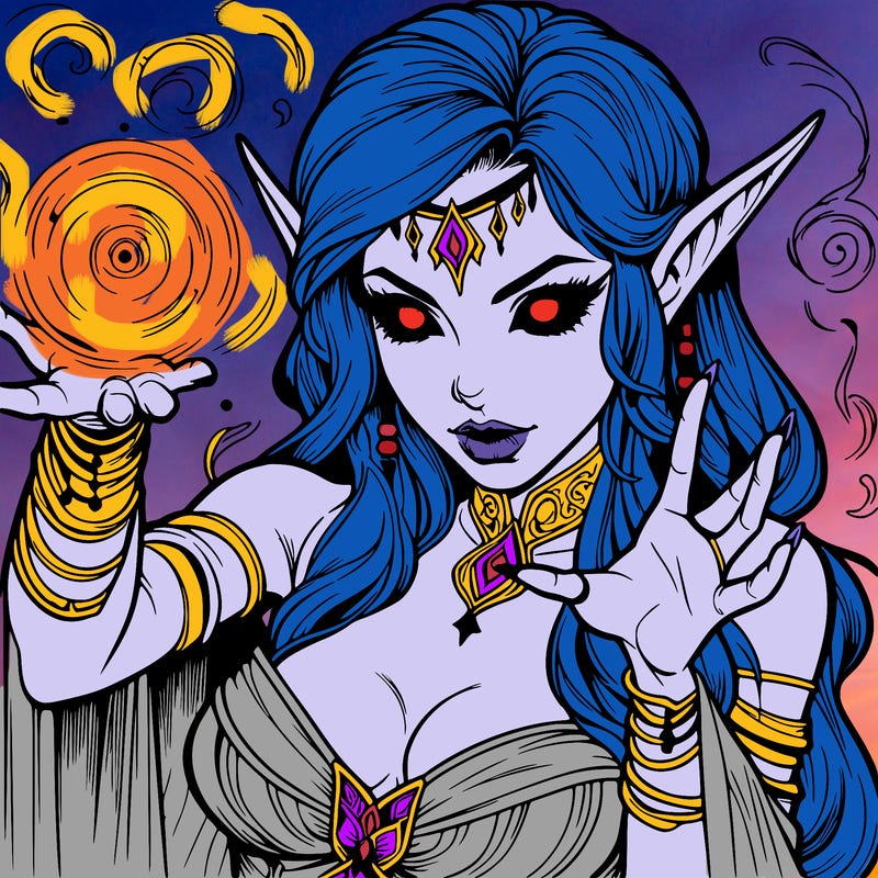 realistic scary beautiful elf sorceress casting spell