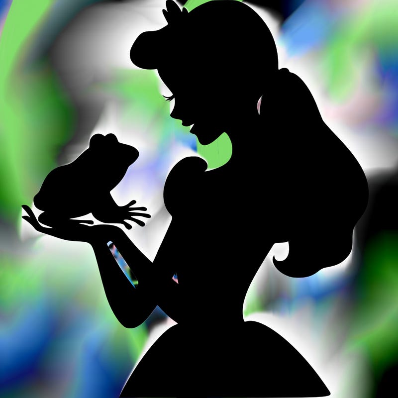 a shadow of a princess holding a frog realistic