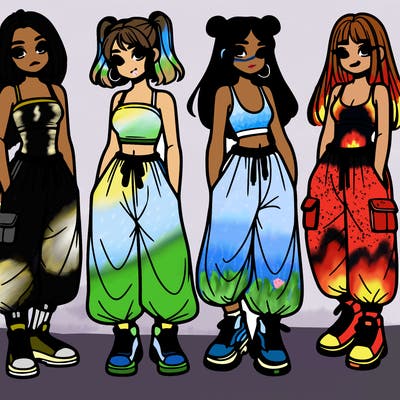 girls with crop top with baggy pants