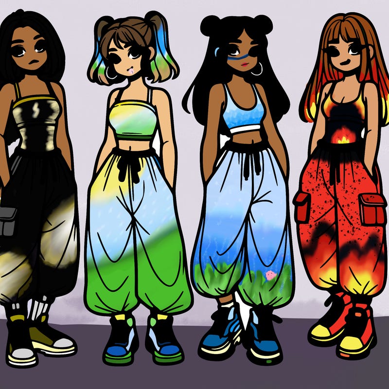 girls with crop top with baggy pants