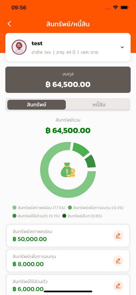 Allaboutfin App Asset-Verteilungs-Dashboard mit einem Kreisdiagramm und einer Finanzzusammenfassung