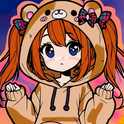 cute anime girl with ponytails and a cute bear hoodie
