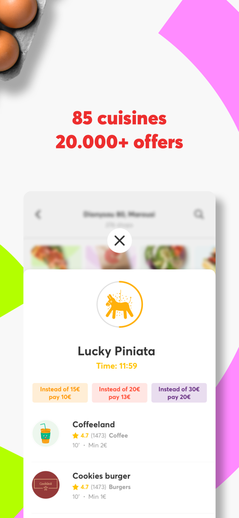 efood delivery: food, grocery - Efood app interface displaying special offers and various cuisine categories.