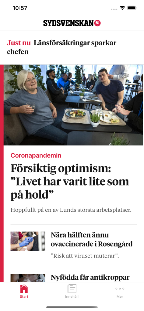 Sydsvenskan - Sydsvenskan news app interface displaying local Swedish news articles and headlines