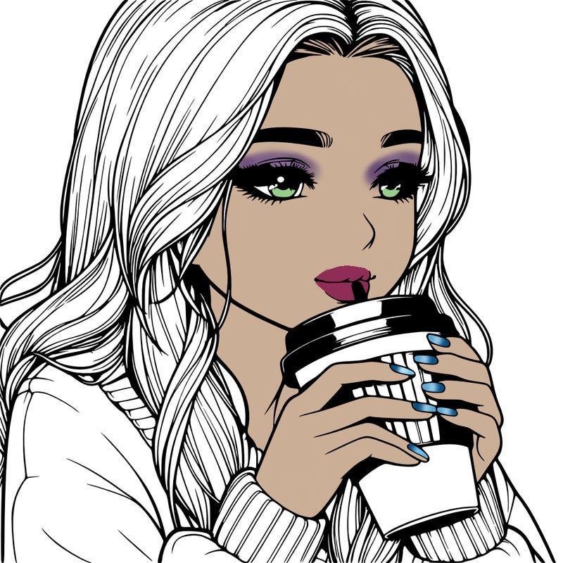 realistic girl drinking coffee