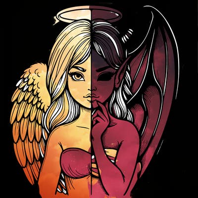 realistic angel half demon