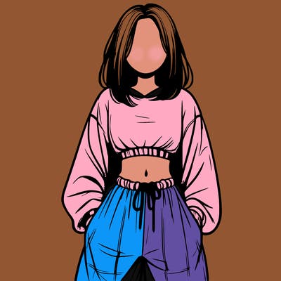 realistic girl faceless with baggy pants and a crop top