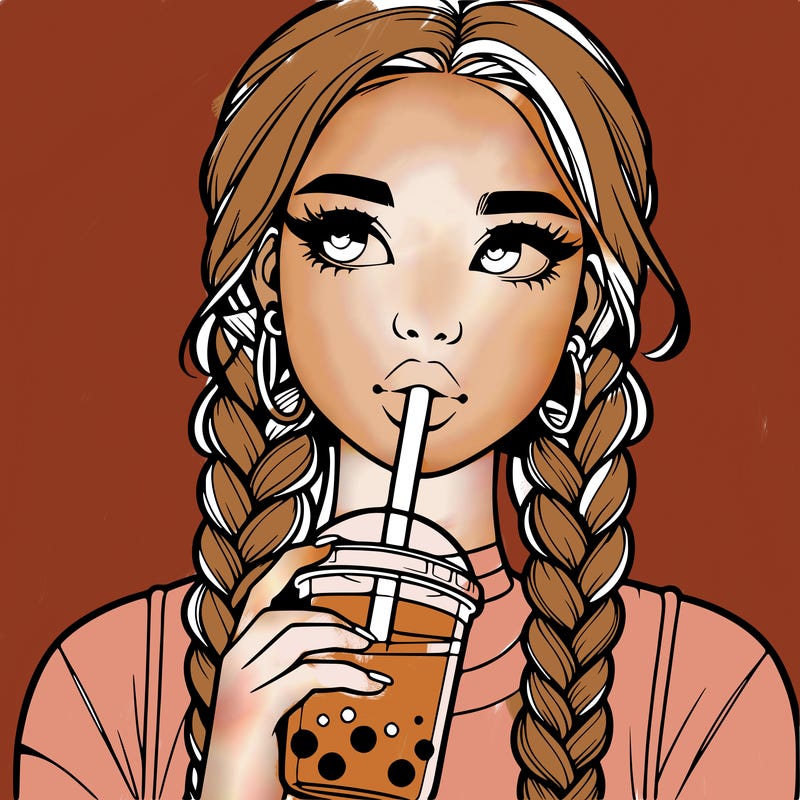 realistic girl with braided hair drinking boba