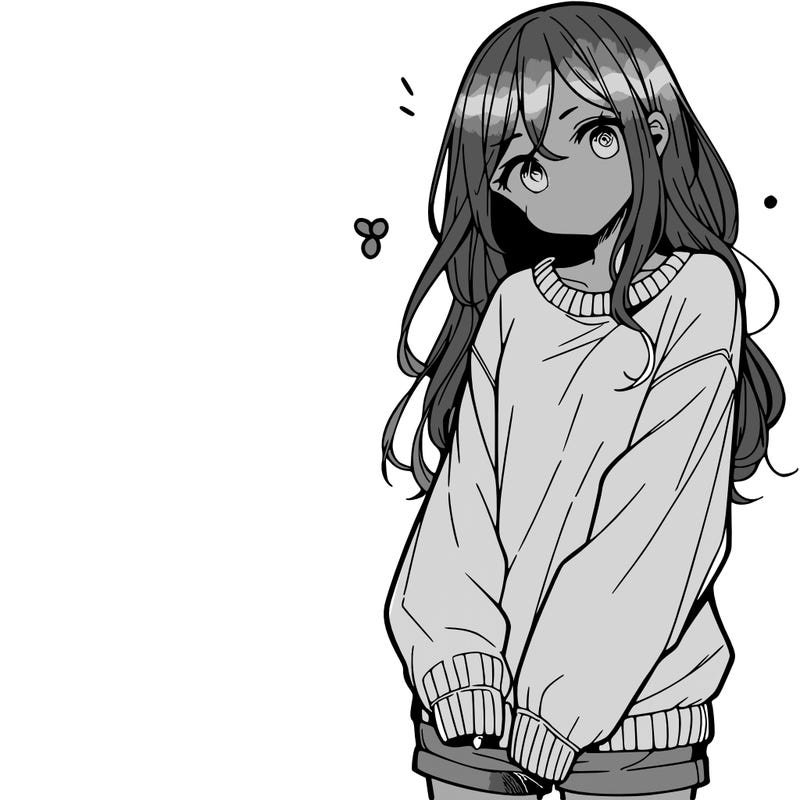 manga teen girl  in a sweater and baggy pants